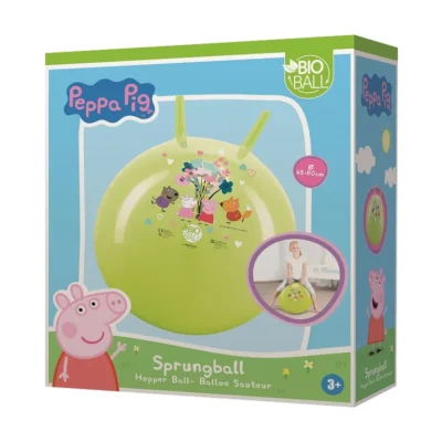 Box for a Peppa Pig Sprungball hopper toy, lime-green ball with cartoon characters; suitable for ages 3+.
