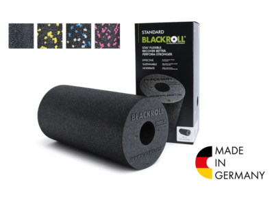 Foam roller product with box, showing Blackroll and 'Made in Germany' logo on white background.