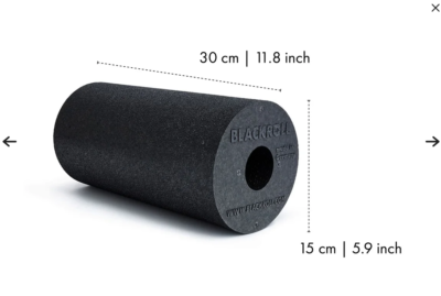 Blackroll foam roller, 30 cm long and 15 cm in diameter, shown with measurements on the image